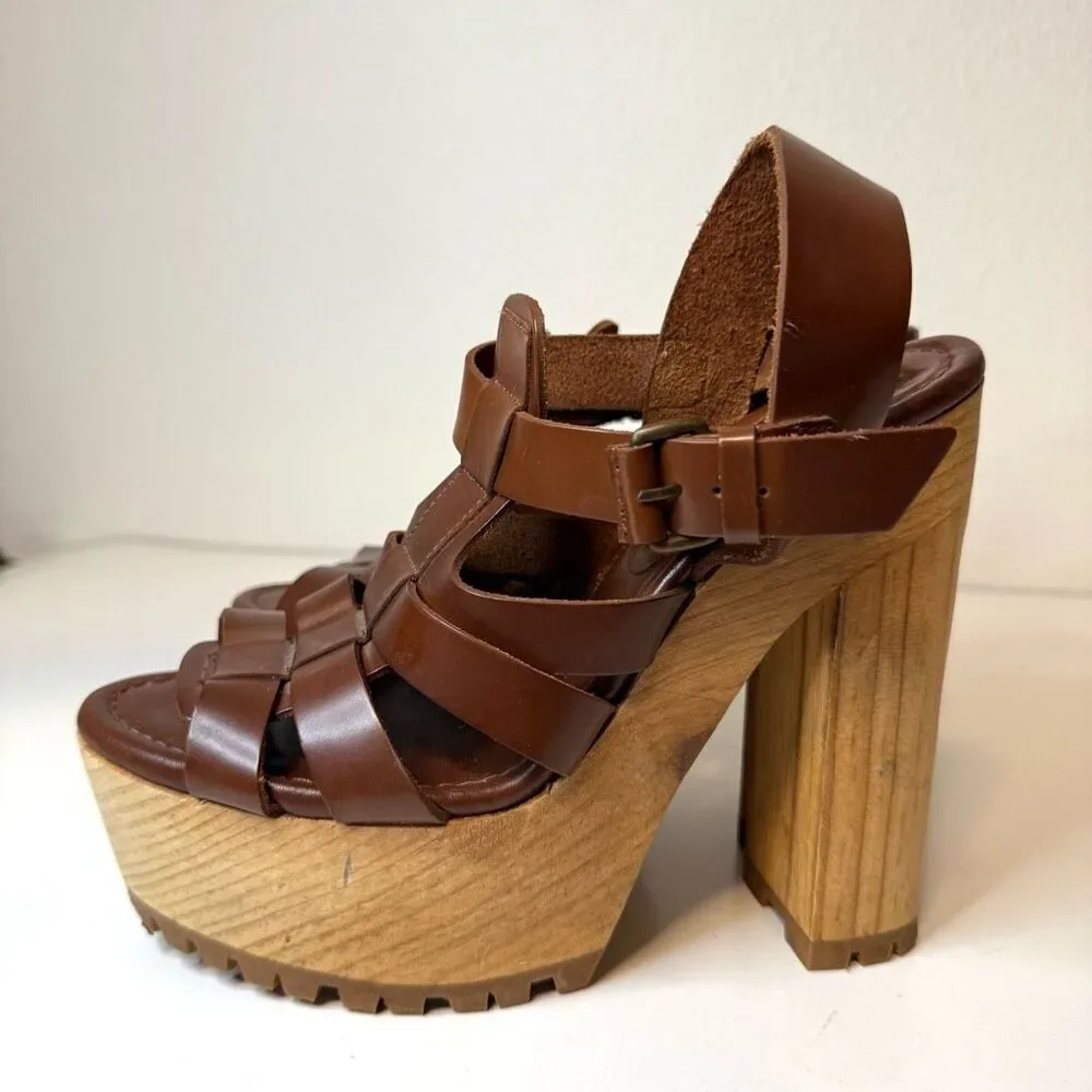 Zara Basic Strappy Stacked Platform Heeled Sandals Size 37 - Picture 3 of 11